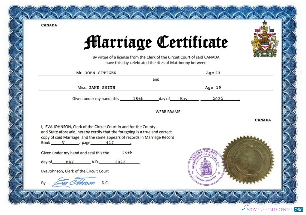 Download Canada marriage certificate Word and PDF template Photoshop template